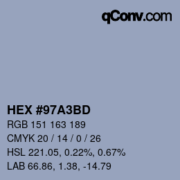Color code: HEX #97A3BD | qconv.com