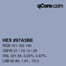 カラーコード: HEX #97A3BE | qconv.com
