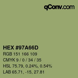 颜色代码: HEX #97A66D | qconv.com