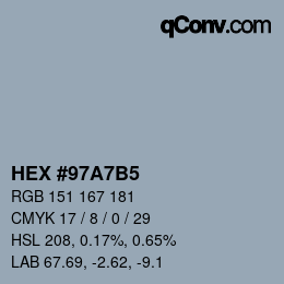 颜色代码: HEX #97A7B5 | qconv.com