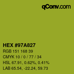 カラーコード: HEX #97A827 | qconv.com