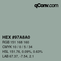 颜色代码: HEX #97A8A0 | qconv.com
