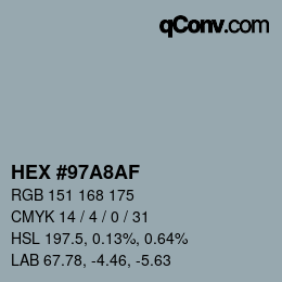 Color code: HEX #97A8AF | qconv.com