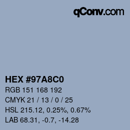 Farbcode: HEX #97A8C0 | qconv.com