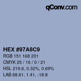 カラーコード: HEX #97A8C9 | qconv.com