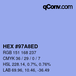 カラーコード: HEX #97A8ED | qconv.com