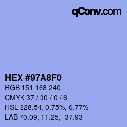 Color code: HEX #97A8F0 | qconv.com
