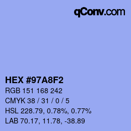 颜色代码: HEX #97A8F2 | qconv.com