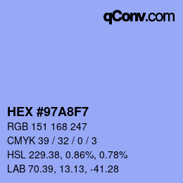 颜色代码: HEX #97A8F7 | qconv.com