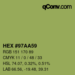 Farbcode: HEX #97AA59 | qconv.com