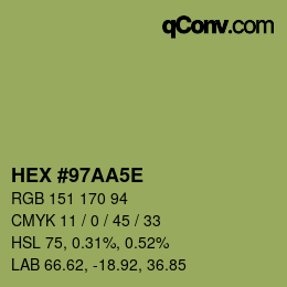Farbcode: HEX #97AA5E | qconv.com