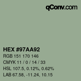 Color code: HEX #97AA92 | qconv.com
