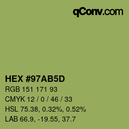 カラーコード: HEX #97AB5D | qconv.com