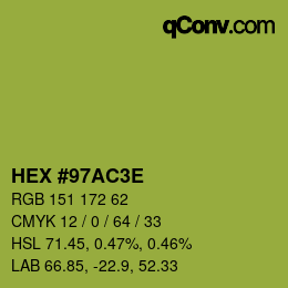 Color code: HEX #97AC3E | qconv.com