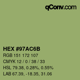 Color code: HEX #97AC6B | qconv.com