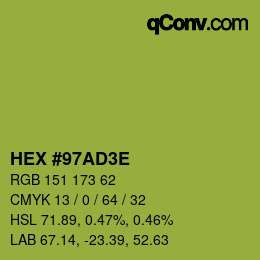 Color code: HEX #97AD3E | qconv.com