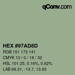 Color code: HEX #97AD8D | qconv.com