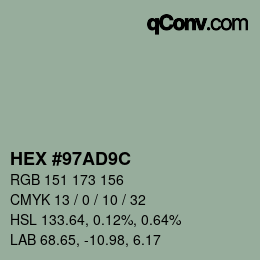 Color code: HEX #97AD9C | qconv.com