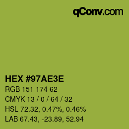 Color code: HEX #97AE3E | qconv.com