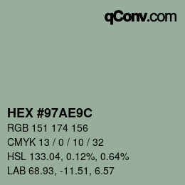 Color code: HEX #97AE9C | qconv.com