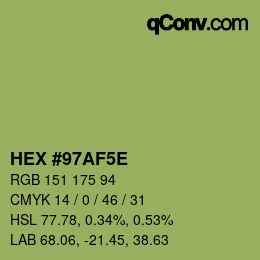 Color code: HEX #97AF5E | qconv.com