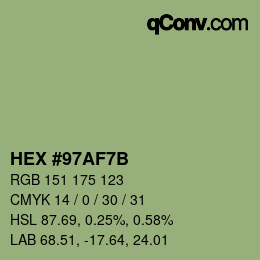 颜色代码: HEX #97AF7B | qconv.com
