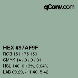 颜色代码: HEX #97AF9F | qconv.com