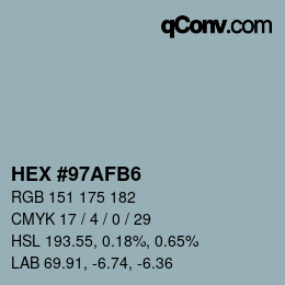 Color code: HEX #97AFB6 | qconv.com