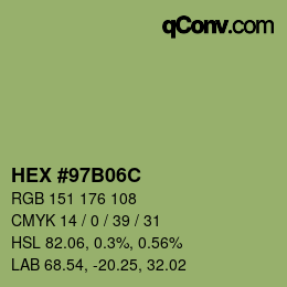 カラーコード: HEX #97B06C | qconv.com