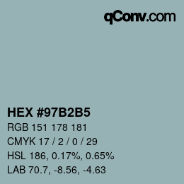 颜色代码: HEX #97B2B5 | qconv.com