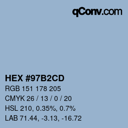カラーコード: HEX #97B2CD | qconv.com