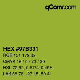 Farbcode: HEX #97B331 | qconv.com