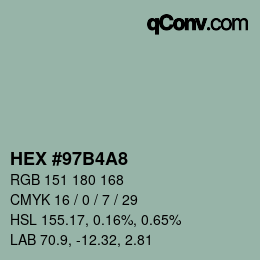 Farbcode: HEX #97B4A8 | qconv.com