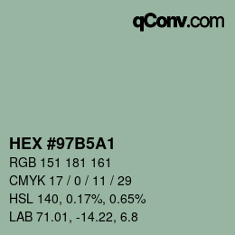 颜色代码: HEX #97B5A1 | qconv.com