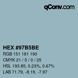 カラーコード: HEX #97B5BE | qconv.com
