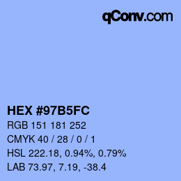 颜色代码: HEX #97B5FC | qconv.com