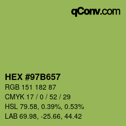 カラーコード: HEX #97B657 | qconv.com