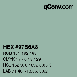 カラーコード: HEX #97B6A8 | qconv.com