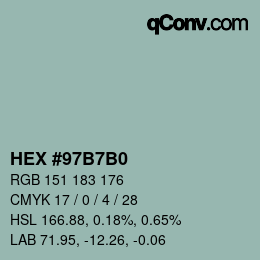 カラーコード: HEX #97B7B0 | qconv.com