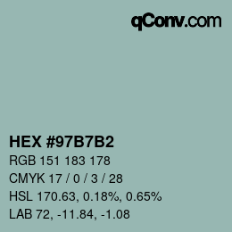 カラーコード: HEX #97B7B2 | qconv.com