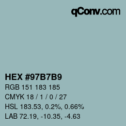 颜色代码: HEX #97B7B9 | qconv.com