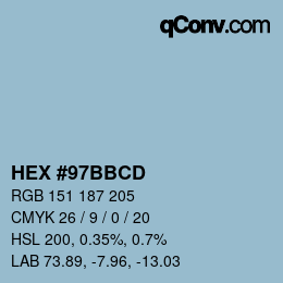 カラーコード: HEX #97BBCD | qconv.com