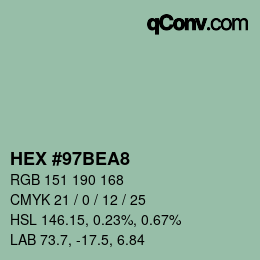 カラーコード: HEX #97BEA8 | qconv.com