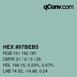 カラーコード: HEX #97BEB5 | qconv.com