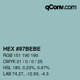 Farbcode: HEX #97BEBE | qconv.com