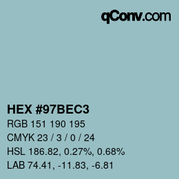 カラーコード: HEX #97BEC3 | qconv.com