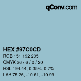 カラーコード: HEX #97C0CD | qconv.com