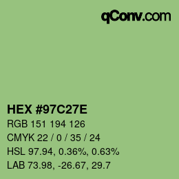 Color code: HEX #97C27E | qconv.com