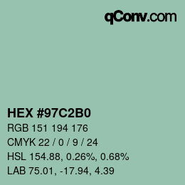 颜色代码: HEX #97C2B0 | qconv.com