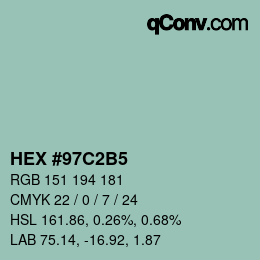 カラーコード: HEX #97C2B5 | qconv.com